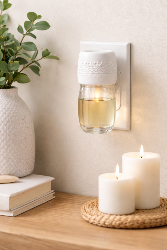 Homemade DIY plug-in air freshener installed in wall outlet