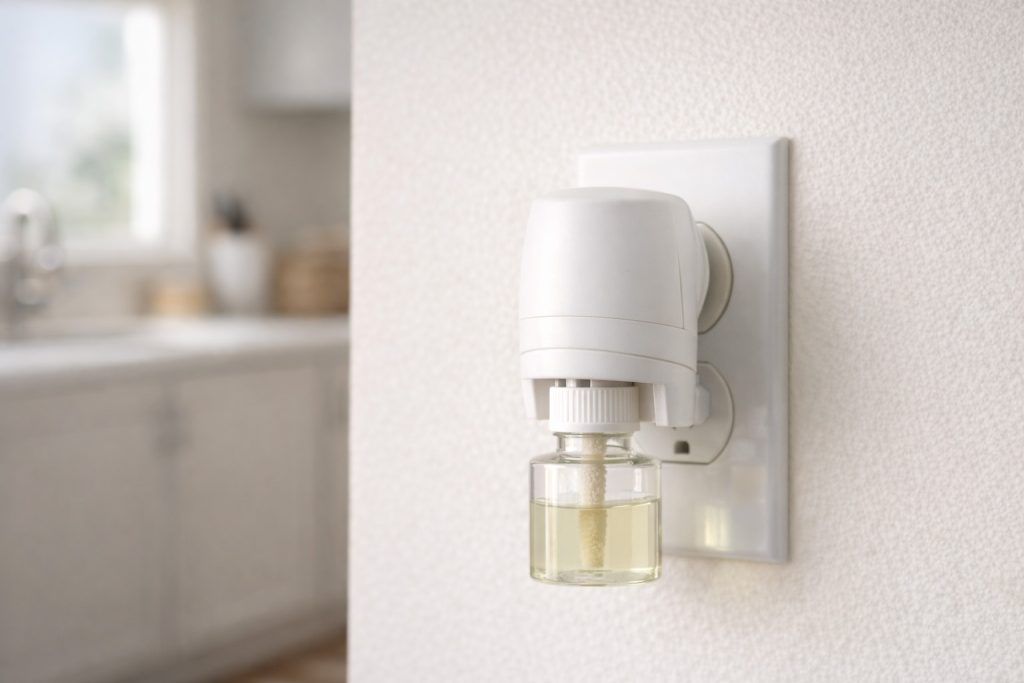 Properly positioned DIY plug-in air freshener in wall outlet